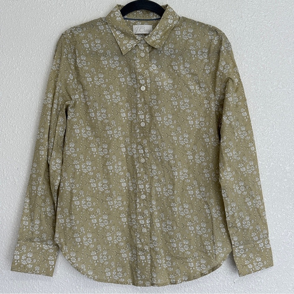 J Crew New Size 6/S Slim Liberty Capel Floral Fabric Button Up Shirt Green White